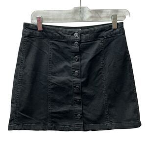 Mudd FLX Stretch Black Denim Button‎ Front Mini Skirt Size 9 Vintage Y2K Goth